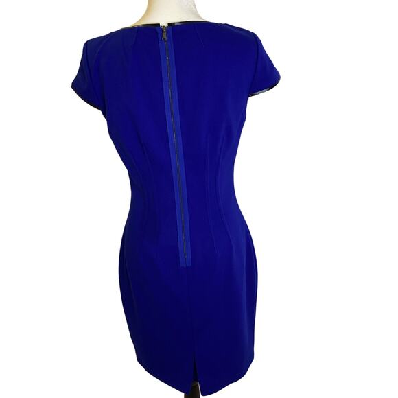 Tahari Royal Blue Flattering Sheath Dress with Black Leather Piping Size 6 - Picture 2 of 12